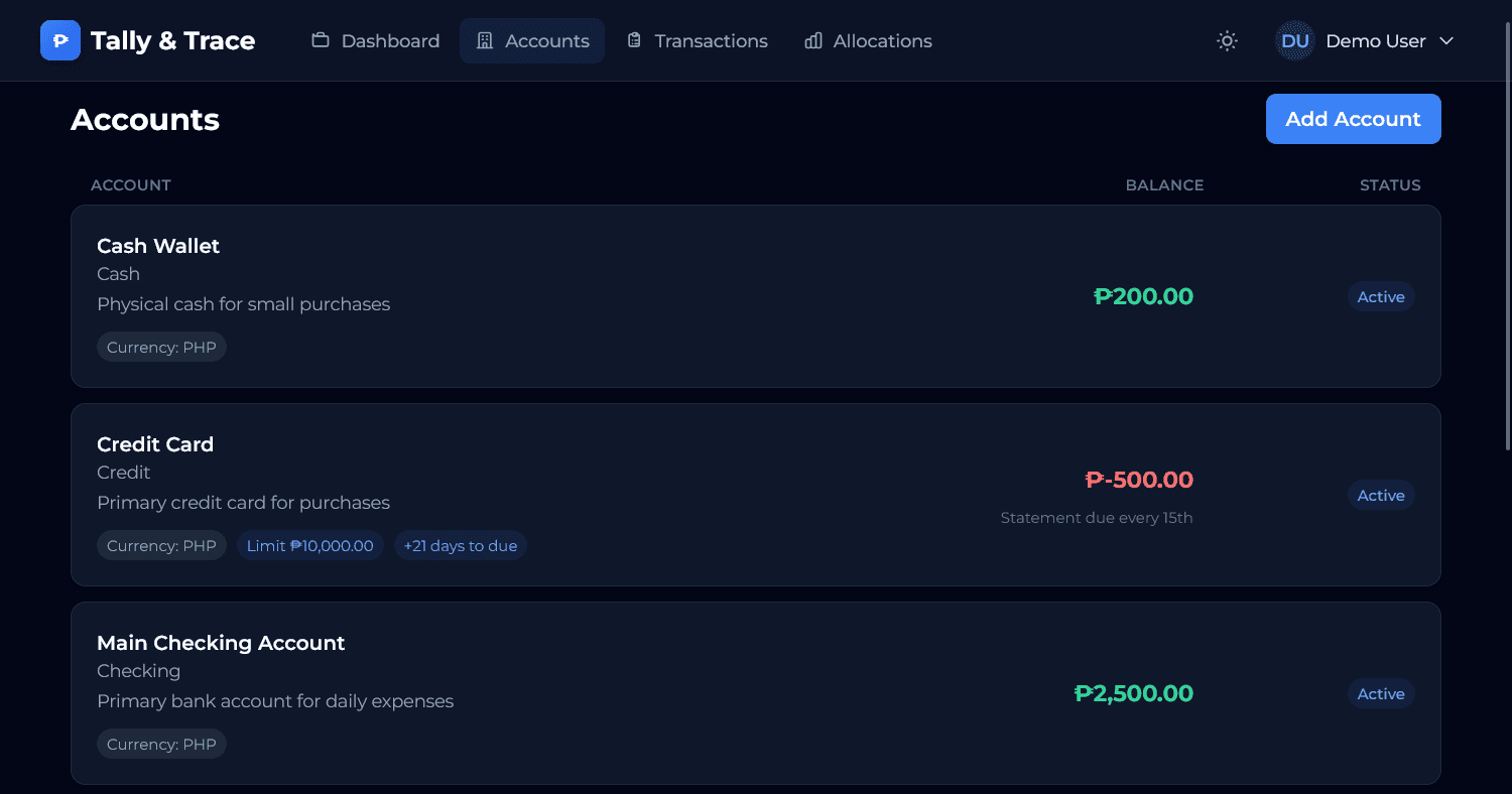 Tally And Trace screenshot